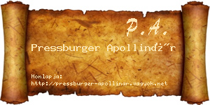 Pressburger Apollinár névjegykártya